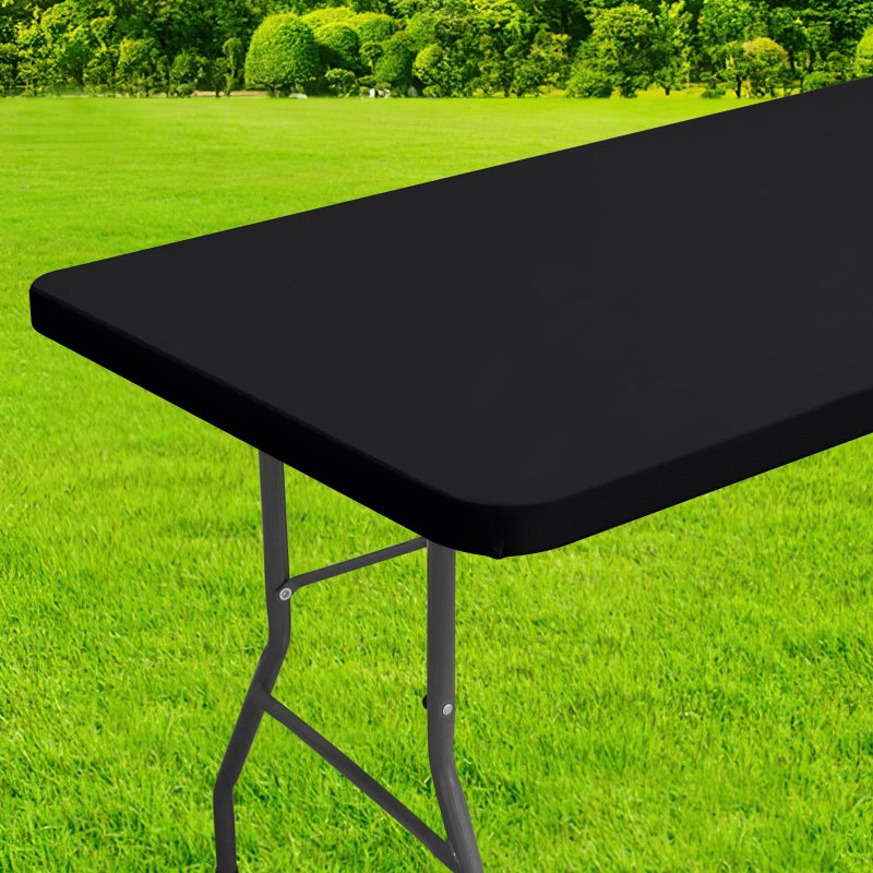 homing Rectangle Table Cloth Cover  Waterproof Polyester Elastic Fitted Tablecloth  Fits for 6 Foot Folding Tables  Washable Table Protector for Picnic  Camping  Outdoor (Black  30"" x 72"") - Image 1